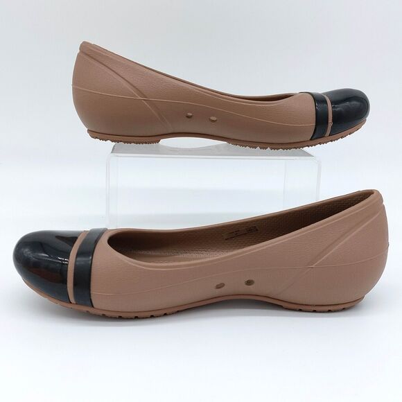 Crocs Flats Shoes Womens Sz 6 Round Toe Brown Black Colorway Cap Toe Comfort - Picture 4 of 9